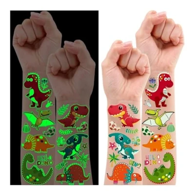 Abbildung von 120 Stück Dino Tattoo Kinder, Leesgel Leucht Dinosaurier Kindertattoos Kinder Aufkleber Temporäre Tattoos für Sticker, Mitgebsel Kindergeburtstag Deko Party Geschenke Jungen