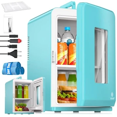 Abbildung von KESSER® 2in1 Mini Kühlschrank Kühlbox 15 Liter Kühl und Heizfunktion Tragbarer AC DC 220 240V/12V Steckdose Zigarettenanzünder Warmhaltebox Thermobox Auto Büros Zimmer Camping Garten Hellblau