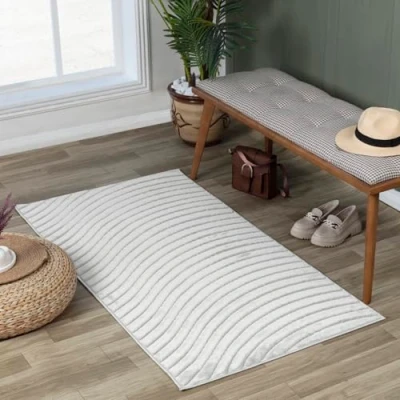 Abbildung von Surya Chicago Teppich Läufer Wohnzimmer, Esszimmer Moderne Boho Geometrisches Muster Weicher Skandinavisch Wohnzimmerteppich Orientalisch Flur 80x150cm Groß Weiss