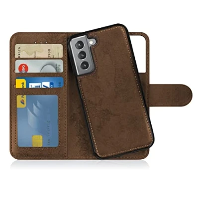 Abbildung von MyGadget Flip Case für Samsung Galaxy S22 [ abnehmbare Magnet Hülle ] Handyhülle aus Kunstleder Klapphülle mit Kartenfach Schutzhülle in Braun
