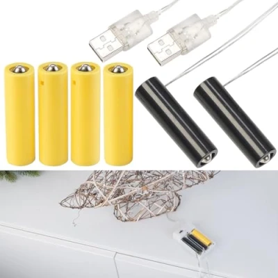 Abbildung von revolt AA Dauerstrom Versorgung: 4er Set Universal USB Batterie Adapter, ersetzt 12 Batterien (Batterie Stromadapter, Batteriegerät Netzteile, Akku Ladegerät)