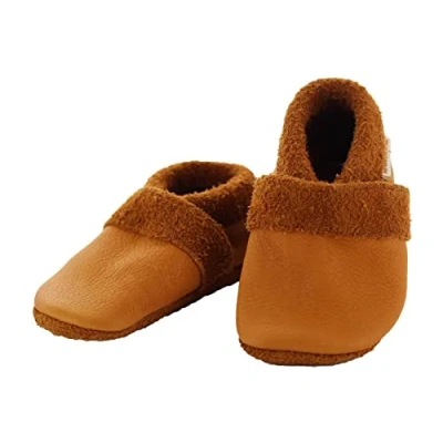 Abbildung von Baby und Kinder Hausschuhe Krabbelschuhe Ecopell Leder, Braun, 25