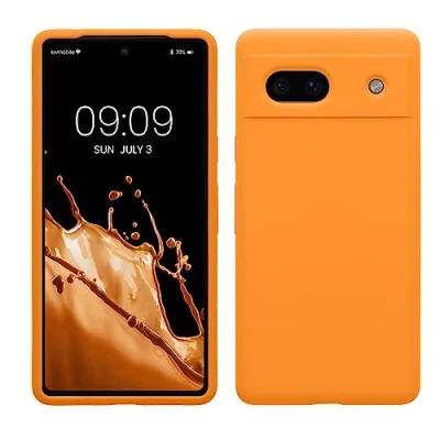 Abbildung von kwmobile Hülle kompatibel mit Google Pixel 7a Silikon Handy Case Handyhülle weiche Oberfläche kabelloses Laden Fruity Orange