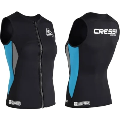 Abbildung von CRESSI Women&#039;s Guardian Neoprene Zipper Vest 2mm Doppelt Gefütterte Neoprenweste mit Reißverschluss, Schwarz/Aquamarin, L/4