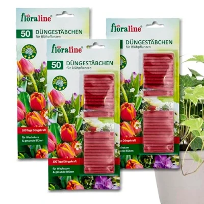 Abbildung von floraline® 150x Blühpflanzen Düngestäbchen Pflanzen Dünger: pro Stäbchen für bis zu 100 Tage prächtige Blumen mit wundervollen Blüten Sehr schonende &amp; kinderleichte Anwendung