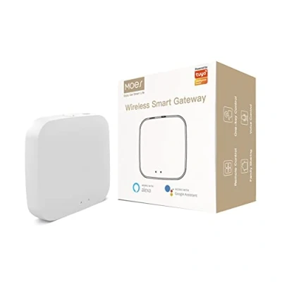 Abbildung von MOES Tuya ZigBee und BLE Multi Mode Smart Home Gateway WiFi Mesh Hub, Arbeit mit oder Produkten, Sprachsteuerung über Alexa Google