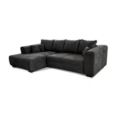 Abbildung von Cavadore Ecksofa Mavericco / XXL Eckcouch Inkl. Rückenkissen und Zierkissen Longchair links Industrial Style 285 x 69 170 (BxHxT) Mikrofaser Schwarz