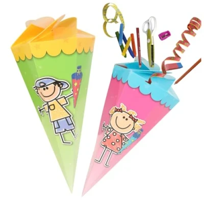 Abbildung von com four® 2X Schultüte 30cm Geschwisterschultüten aus Pappe Faltbare Zuckertüte für die Einschulung zum Schulanfang Geschenkverpackung Schulanfänger