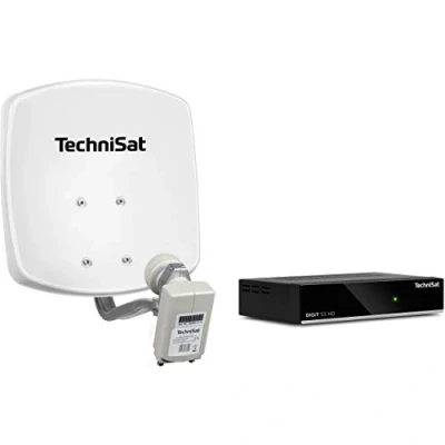 Abbildung von TechniSat DIGIDISH 33 Satelliten Schüssel Komplettset mit HD Receiver (33 cm Sat Anlage Wandhalterung, Universal Twin LNB für bis zu 2 Teilnehmer, 10 m Kabel und Receiver) weiß