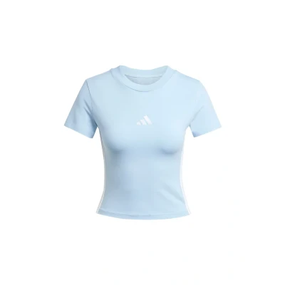 Abbildung von adidas Damen Essentials 3 Stripes Slim Baby T Shirt, Glow Blue/White, S