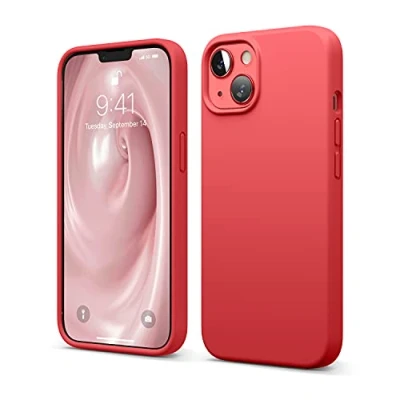 Abbildung von elago Liquid Silicone Case Kompatibel mit iPhone 13 Hülle (6,1&quot;), Hochwertiges Silikon, Rundumschutz Handyhülle : 3 Layer Struktur Schutzhülle, Kratzfestes Weiches Mikrofaserfutter (Rot)