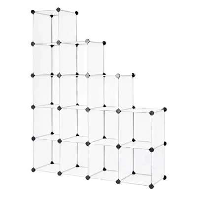 Abbildung von dibea Steckregal aus Kunststoff Schuhregal Aufbewahrungsregal modulares System, mit 16 Fächern á 30x30 cm transparent