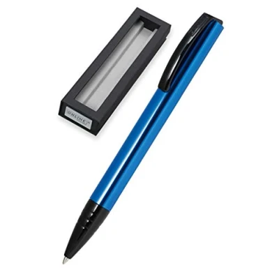 Abbildung von ONLINE Drehkugelschreiber Vision Magic mit internat. Großraummine Strichstärke M (mittel), Schreibfarbe schwarz, aus Aluminium im Metallic Look, in hochwertiger Geschenkbox Farbe: Blau
