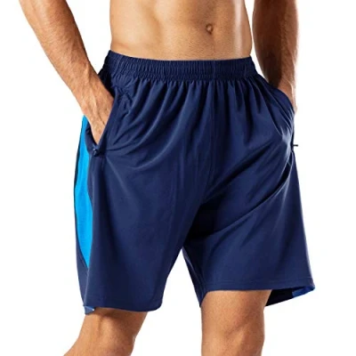 Abbildung von HMIYA Herren Sport Shorts Schnell Trocknend Kurze Hose mit Reißverschlusstasch (Marine Blau,S)