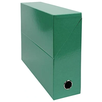 Abbildung von Exacompta 89933E Packung mit 5 Transferboxen Iderama aus laminiertem Karton, robust und strapazierfähig, 24 x 32 cm, Ideal für Ihre Dokumente in Format DIN A4, Rücken 90mm, grün, Stück