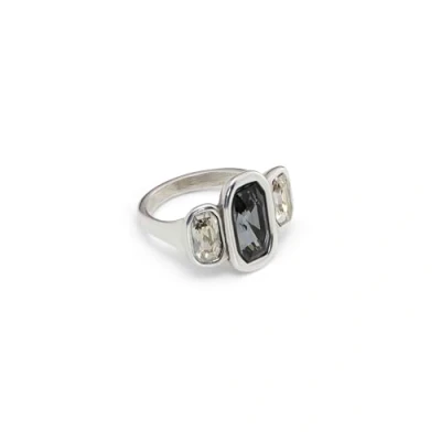 Abbildung von RING UNOde50 AUS METALLLEGIERUNG, BESCHICHTET STERLINGSILBER, MIT 1 GRAUEN UND 2 WEISSEN KRISTALLEN