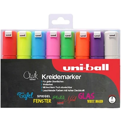 Abbildung von UNI ball 186408 Fenster &amp; Kreidemarker CHALK PWE 8K, 8 mm, Keilspitze, 8er Set, sortiert