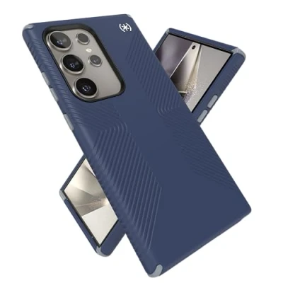 Abbildung von Speck Presidio2 Grip Schutzhülle für Samsung Galaxy S24 Ultra, Fallschutz, Griffigkeit, Kratzfest, weiche Haptik, Küstenblau/Staubgrau/Weiß