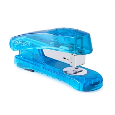 Abbildung von Rapesco 1393 Snapper durchsichtiger Halbstreifenhefter, 20 Blatt Heftleistung, Transparent Blau
