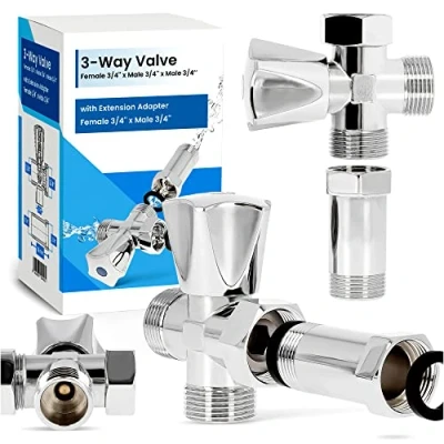 Abbildung von Geräteventil 3 Wege T Ventil Eckventil 3/4 Verteiler Adapter für Geschirrspüler Spülmaschine Waschmaschinen Messing Verchromt Gerätezusatzventil Zusatzventil Maschinen Anschlussventil