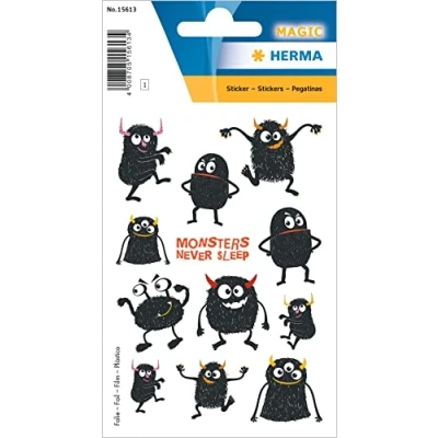 Abbildung von HERMA 15613 Aufkleber Monster klein, 12 Stück, Ungeheuer Sticker mit lustigen Gesichter Motiv, Kinder Etiketten für Fotoalbum Tagebuch Poesiealbum Scrapbooking Dekoration Briefe DIY Basteln