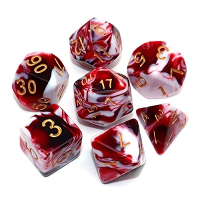 Abbildung von CREEBUY Polyedrisches Würfelset für Dungeon and Dragons, MTG, Rollenspiele, 7Stück, Rot Weiß