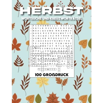 Abbildung von Herbst Wortsuche und Kreuzworträtsel: 50 &amp; Kreuzworträtsel Buch für Erwachsene Senioren Geschenke Frauen Männer