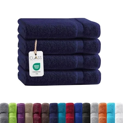 Abbildung von Class Home Collection Frottee Handtücher 50x100 cm 4er Handtuch Set aus 100% Baumwolle, besonders weich und saugfähig, mit Aufhänger, in Navy