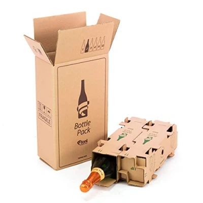 Abbildung von Only Boxes Packung Mit 5 Kartons für Versandflaschen Fassungsvermögen 2 Flaschen hochschützender Innenbox 100% umweltfreundlich Verhindert Beschädigungen