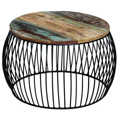 Abbildung von vidaXL Massivholz Couchtisch Kaffeetisch Beistelltisch Holztisch Akzenttisch Tisch Wohnzimmertisch Rund Altholz Recyceltes Holz 68x37cm