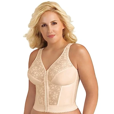 Abbildung von EXQUISITE FORM Fully Damen BH Langer Stütz mit Vorderverschluss und Spitze Frontverschluss Große Größen Rose Beige Größe 80E