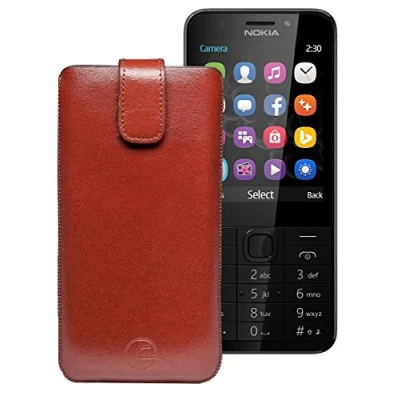 Abbildung von Original Favory Etui Tasche für Nokia 150 Dual SIM Leder Handytasche Ledertasche Schutzhülle Case Hülle Lasche mit Rückzugfunktion* in Braun