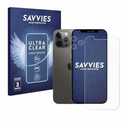 Abbildung von Savvies 6 Stück Schutzfolie für Apple iPhone 12 Pro Max (Display+Kamera) Displayschutz Folie Ultra Transparent