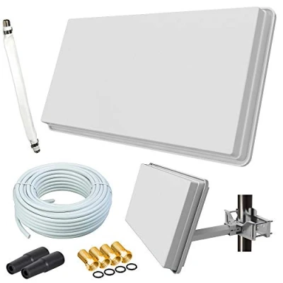 Abbildung von netshop 25 Selfsat H30D1+ Flachantenne Single mit Fensterhalterung + 10m Kabel Anschluss Set (1 Fensterdurchführung 4 F Stecker 2 Wetterschutztüllen)