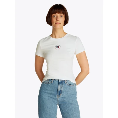 Abbildung von Tommy Jeans SLIM Essential LOGO TEE Tshirt print, Damen, Größe: 36, Ecru