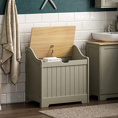 Abbildung von Home Discount Bath Vida Priano Badezimmer Wäscheschrank, Aufbewahrungsschrank, Truhe, Holzkorb, Grau &amp; Eiche, Holzwerkstoff, Grey Oak Bathroom Laundry Cabinet