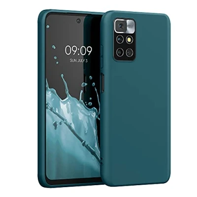 Abbildung von kwmobile Hülle kompatibel mit Xiaomi Redmi 10 (2021/2022) weiches TPU Silikon Case Cover geeignet für kabelloses Laden Petrol matt
