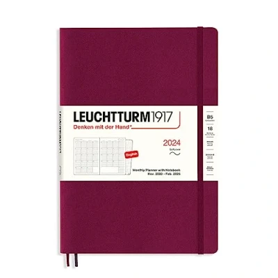 Abbildung von LEUCHTTURM1917 367567 Monatsplaner mit Notizbuch, Softcover, Composition (B5) 2024, 16 Monate, Port Red, English