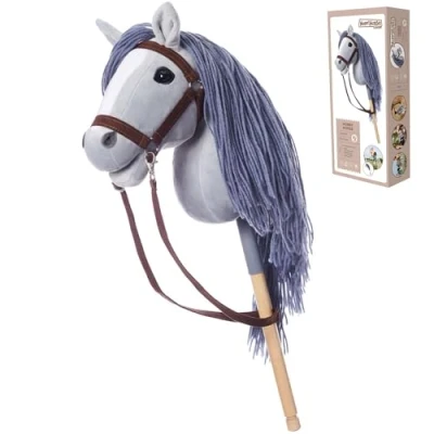 Abbildung von HOPPIHORSE Steckenpferd mit Trense A3 Hobby Horse Zügeln, Schultergurt, Schweif hochwertiges Plüsch Langer Mähne Silikongriff für besseren Halt Geschenkverpackung