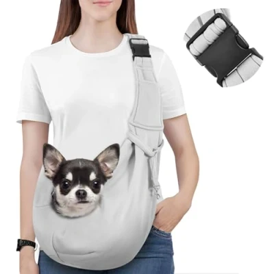 Abbildung von Pawaboo Hundetragetasche Welpen, Tragbare Transporttasche für Hunde Bis zu 12 lbs, Tragetuch Hund Katzen Verstellbar, Outdoor Haustiere Umhängetasche Klein Katze, Grau