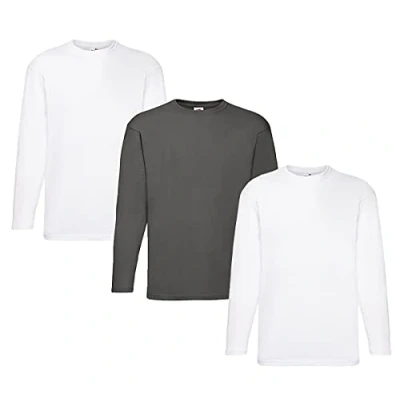 Abbildung von Fruit of the Loom Valueweight Langarm T Shirt für Herren, 2 x weiß, 1 Graphit, Hlkauf Notizblock, M