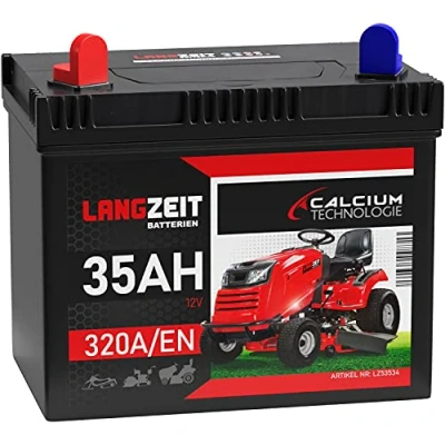 Abbildung von Langzeit Rasentraktor Batterie 12V 35Ah Starterbatterie Aufsitzmäher Rasenmäher Plus Pol links statt 26Ah 30Ah 32Ah