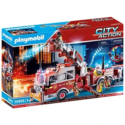 Abbildung von Playmobil® Konstruktions Spielset Feuerwehr Fahrzeug: US Tower Ladder (70935), City Action, (113 St), mit Licht und Soundeffekten, Made in Germany