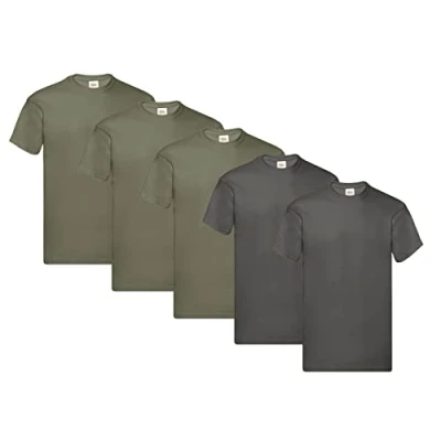 Abbildung von Fruit of the Loom Herren Original T. T Shirt, 3Olive 2Graphit, L (5er Pack) + 1HL Kauf Notizblock