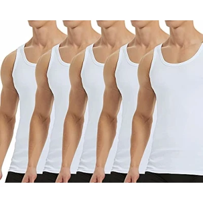 Abbildung von Falechay Unterhemd Herren Tank Top 5er Pack Baumwolle Feinripp ärmellos Muskelshirtst Männer Weiß L