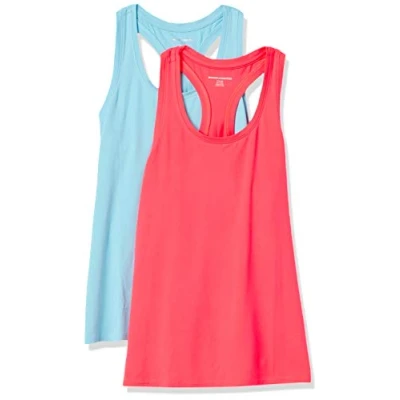 Abbildung von Amazon Essentials Damen Tech Stretch Racerback Tanktop (Erhältlich In Übergröße), 2er Pack, Neonrosa/Blau, XL