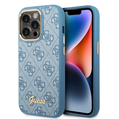 Abbildung von GUESS GUHCP14LHG4SHB Hülle für iPhone 14 Pro 6,1&quot; Blau/Blau Hardcase 4G Vintage Gold Logo Schwarz