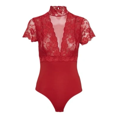 Abbildung von Pieces Pcsicca HIGH NECK Bodystocking Body, Damen, Größe: Medium, Salsa