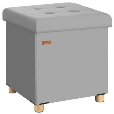 Abbildung von Casaria® Hocker mit Stauraum Samt Grau Faltbar inkl. Füßen 38x38cm 300kg Belastbarkeit Wohnzimmer Schlafzimmer Flur Sitzhocker Fußhocker Polsterhocker