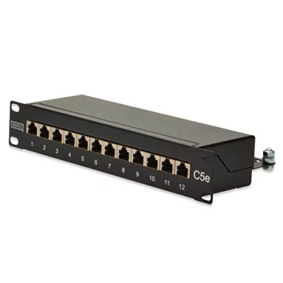 Abbildung von DIGITUS Cat 5e Patchpanel 12 Ports RJ45 Buchsen 10 Zoll Rack Mount 1HE LSA Verteilerfeld Geschirmt Schwarz